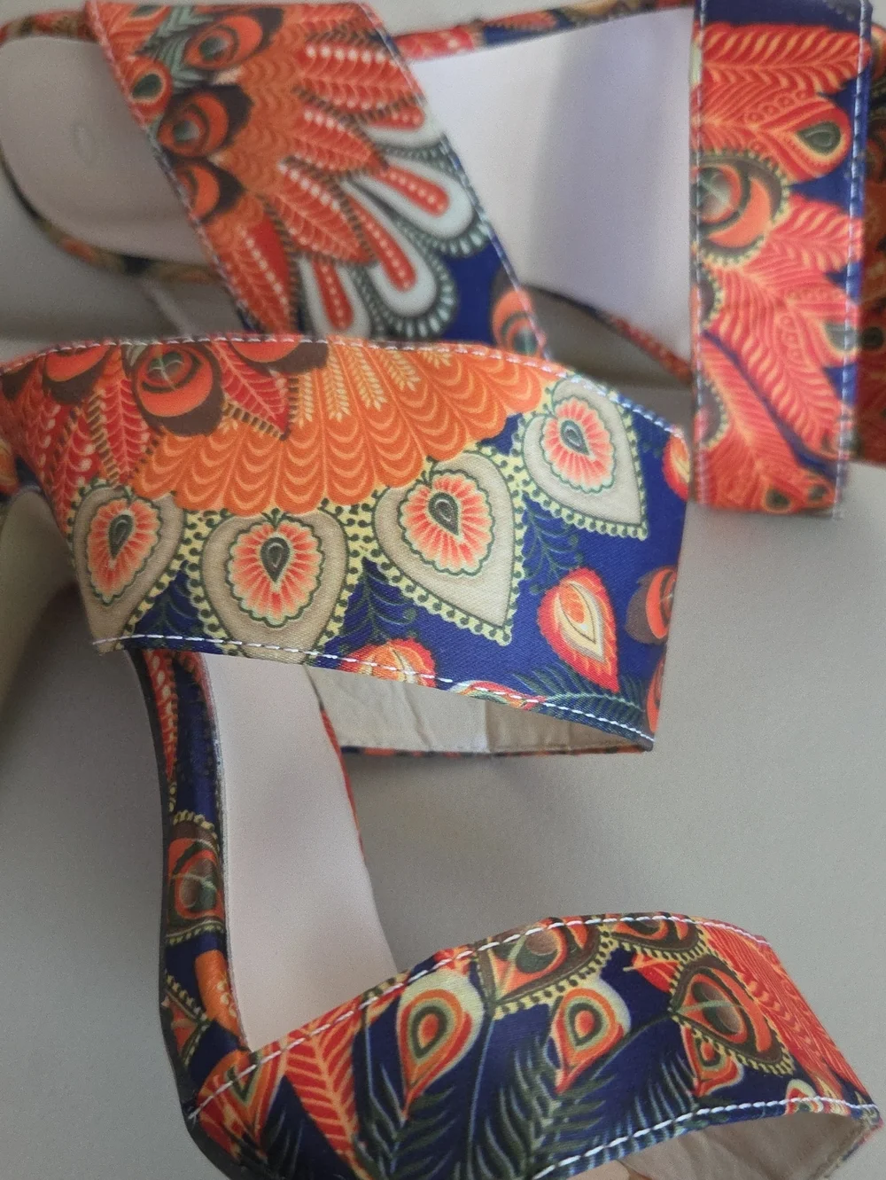 Women's Paisley Print High Heel Slide Sandals - Orange/ Blue/ Green Size EU 40